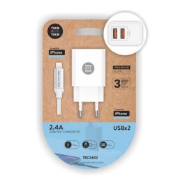 Carregador Tech One Tech 2x USB + cabo Lightning 1m – revestido de nylon trançado